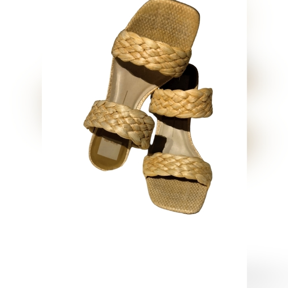 Natie Sandal Raffia wood like block heel 7.5‎
